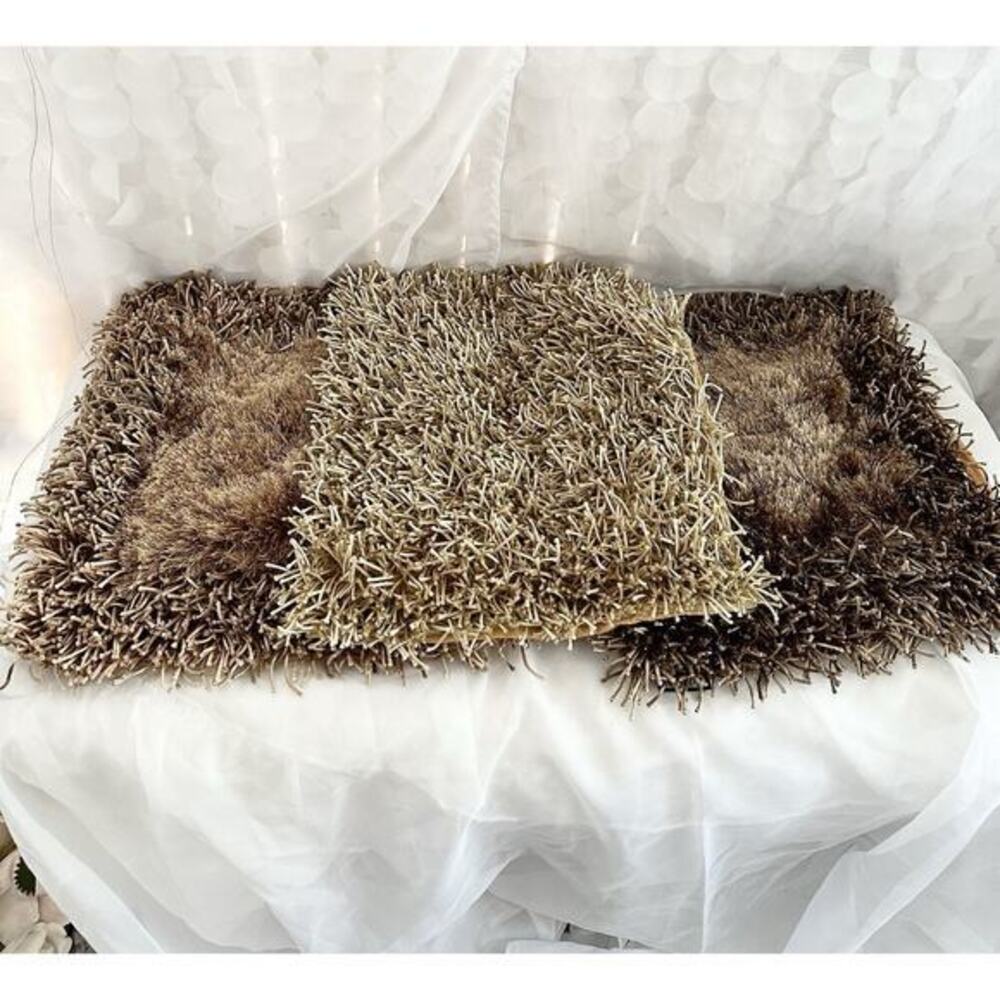 Set Of 3 BEIGE SHAGGY Square Throw Accent Pillows Carlo Perazzi Designer MODERN